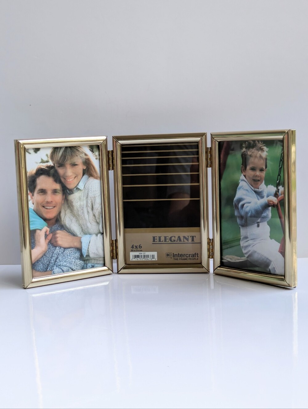 Gold Folding Triple Photo Frame Desktop Tabletop Decorative Elegant